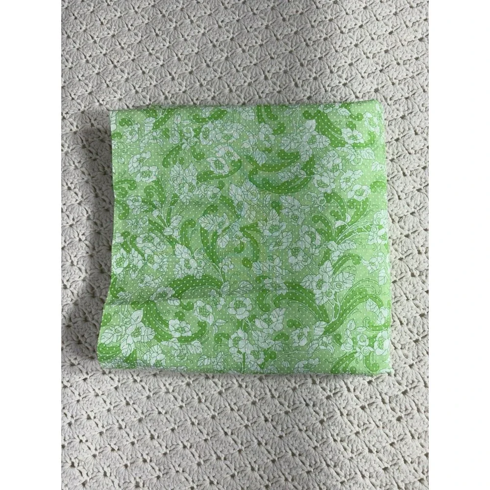 Vintage Green White Flocked Swiss Dot Floral Fabric Pinafore Dress 44” X 128”